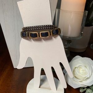 Black Leather Wrap Bracelet with golden studs and buckles. Snap closure